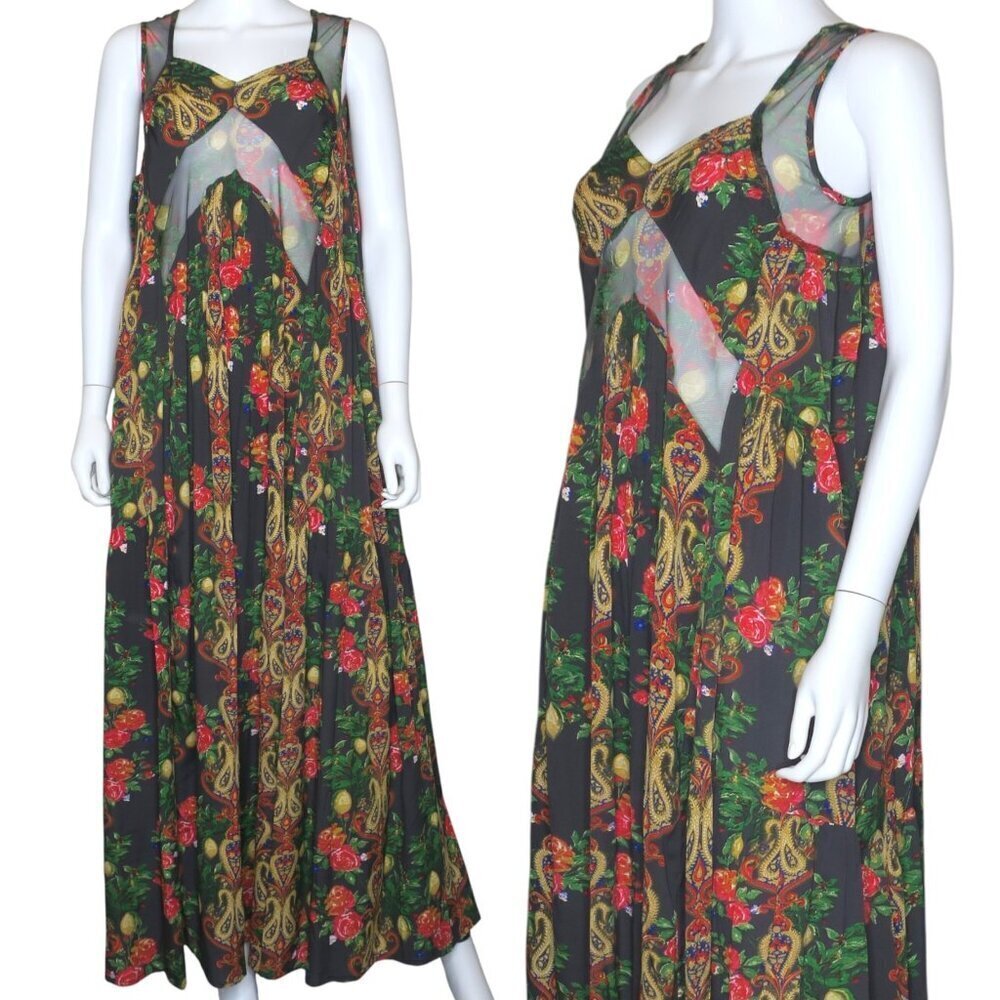Anthropologie RAGA India Pleated Maxi Dress Sleeveless Sheer Mesh Cutout Small
